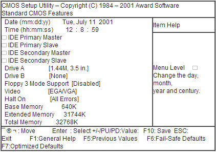 精英L4S5主板BIOS设置-标准COMS设置
